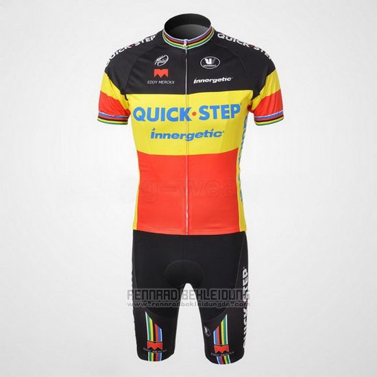 2010 Fahrradbekleidung Quick Step Champion Belgien Trikot Kurzarm und Tragerhose